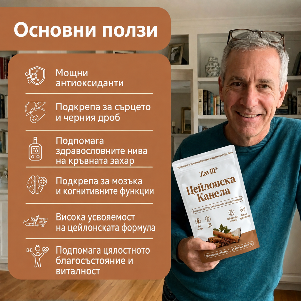 ZAVILI® Цейлонска канела 12:1 с MCT масло — 30 капсули